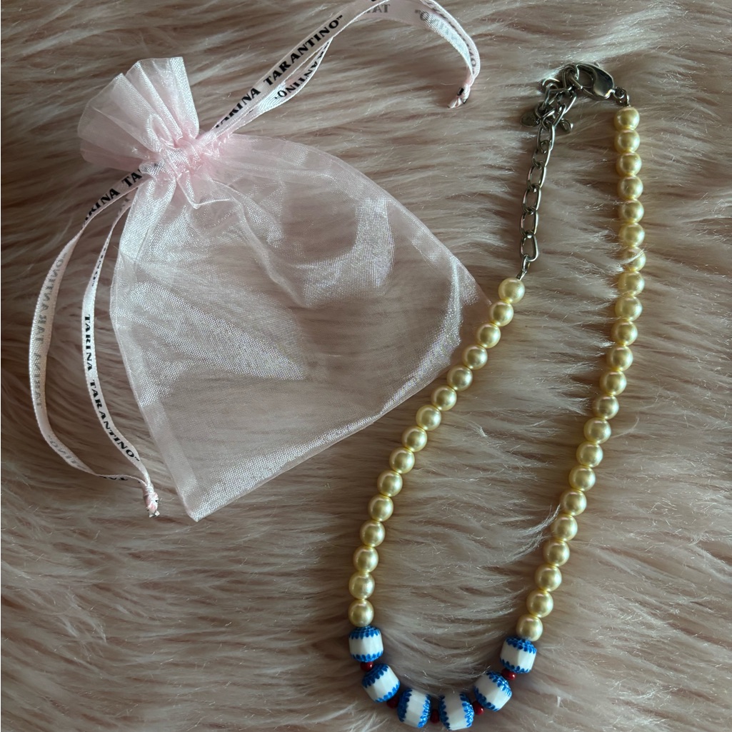 Tarina Tarantino Cream And Blue Bead Necklace